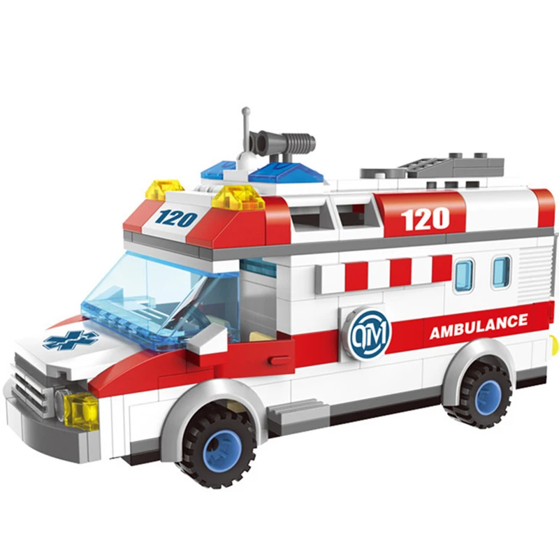 

QWZ City Ambulance Car Figure Blocks Educational Construction Building DIY Bricks Toys For Children Gifts