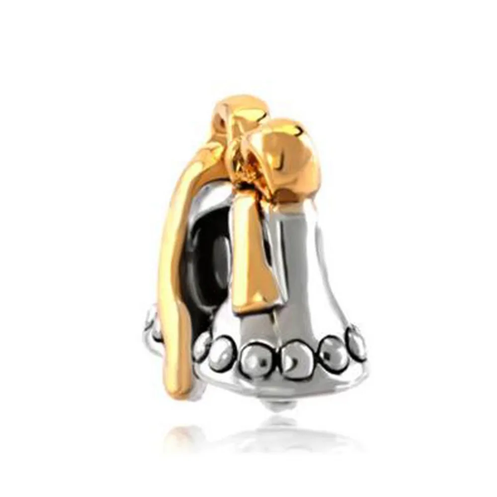 

Free shipping Christmas bells Bell Gold Bow Holiday European Bead Charms Bracelets Fit Pandora bracelet