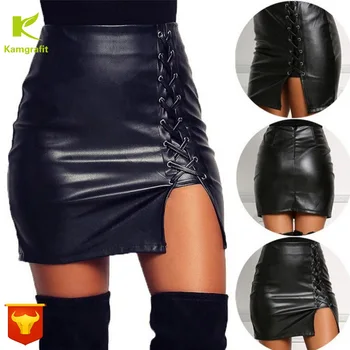 2020 Women’s skirt explosive belt under the open fork Leather skirt high Wrap hip hip skirt bandage black plus size skirt QP031