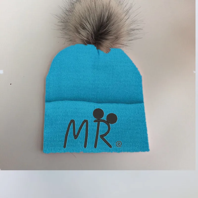Весенне-зимняя цветная шапка с помпонами из искусственного меха енота для маленьких детей, шапочка для девочек и мальчиков - Цвет: mr-6