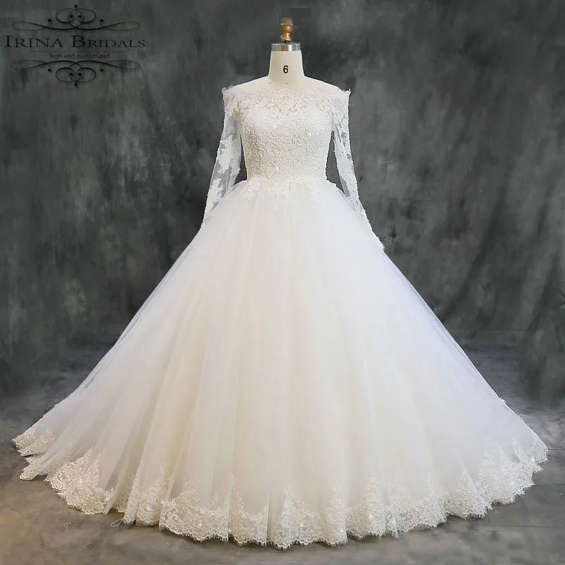 Платье с вырезом лодочкой Irina Bridal кружевное платье аппликацией и длинным рукавом