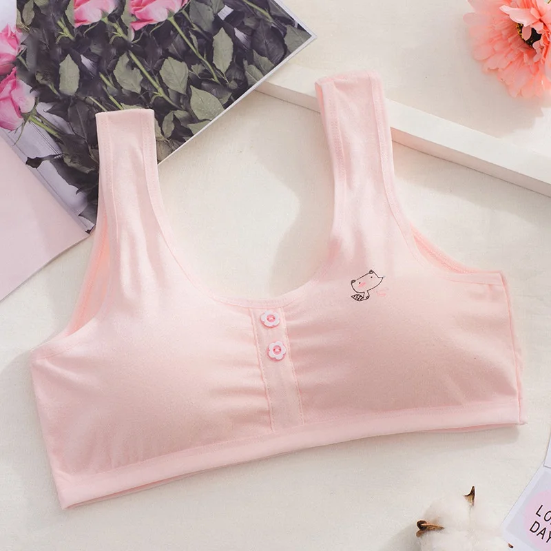 Pure Cotton Girls Bra No Rims Puberty Girl Sport Bras Breathable Teen Camisole with Pads Comfortable Teenager Girl Training Bra