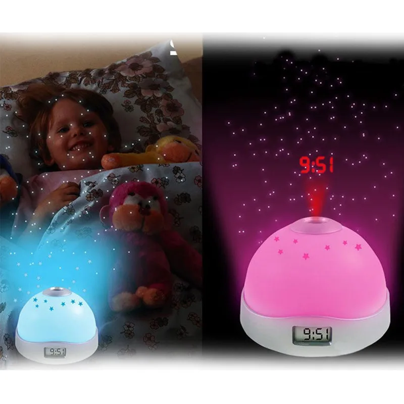 

Night Light Star sky Projection Lamp LED Baby Light Time Display Starry Alarm Projection Children bedroom Table Lamp