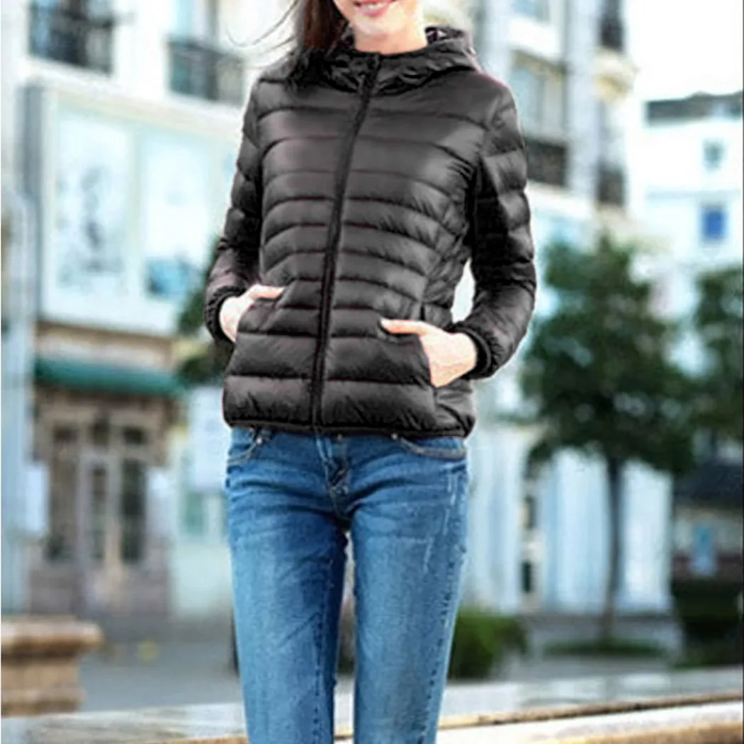 

Women Casual Hooded Long Sleeve Light Weight Solid Warm Jacket