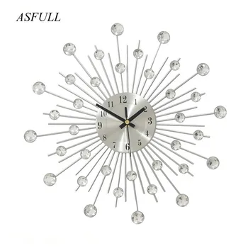 

Vintage Metal Crystal Wall Clock Luxury Diamond Large Morden Wall Clock for Creative simplicity Clock Mute Design Home Decor