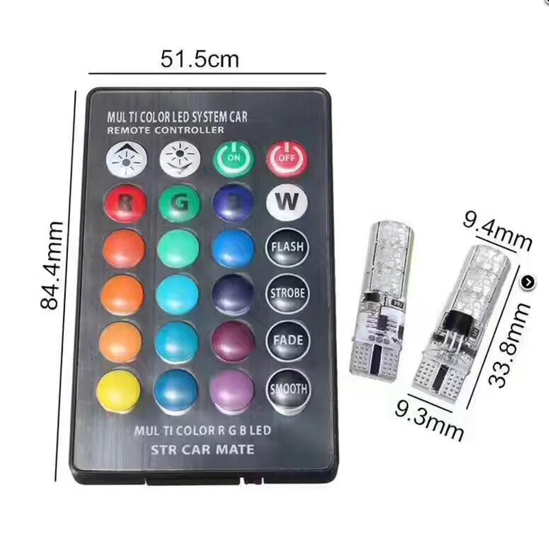 

2PCS Silicone RGB led bulbs t10 194 With control 6 SMD 5050 car led light bulb t10 LED W5W flash strobe fade smooth mode