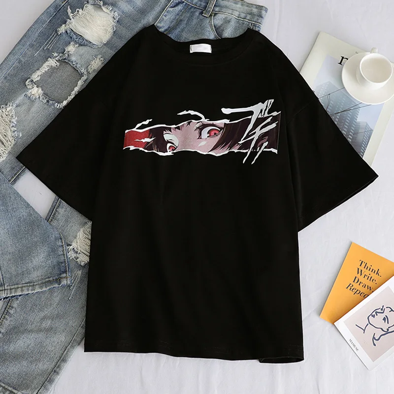 

harajuku Summer T Shirt Women 2019 cartoon Graphic Printed Female black Tee Tops O-Neck large size Tees Short Sleeve Femme Shirt