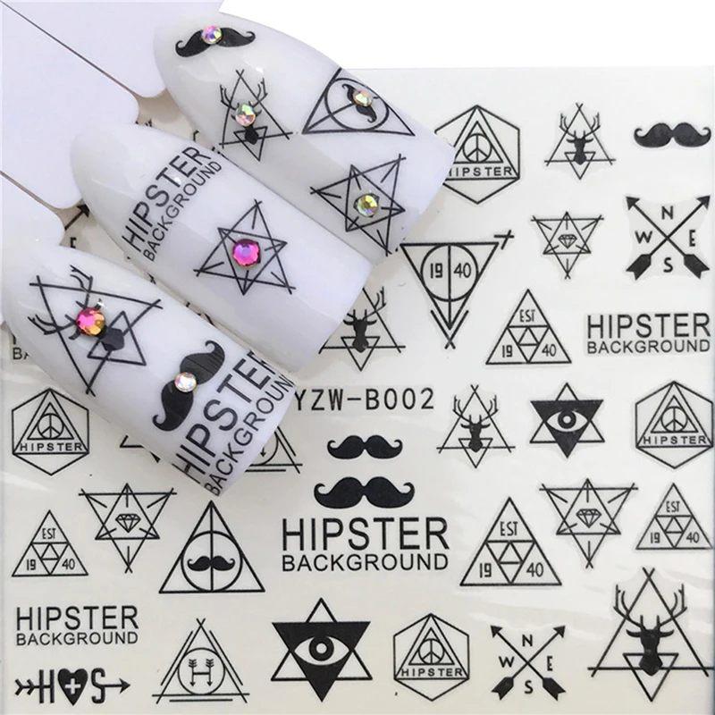 

1 Sheet Beard Mustache Water Decals Transfer Nail Art Decorations 53*61mm 3Styles Ultrathin Adhesive 3D Nail Stickers