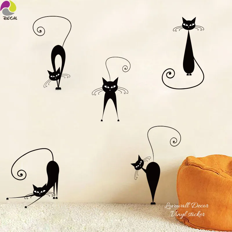 الكرتون القط mog القط الجدار ملصق حضانة الطفل مجموعة من 5 لطيف مضحك مجردة القط غرفة الأطفال diy الفينيل ديكور المنزل ملصقات