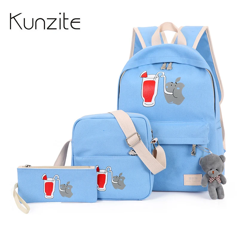 3 Pcs/Sets Fashion Cartoon Printing Backpacks School Bags For Girls Travel Canvas Backpack Mochila Escolar Cute Bookbag Children bookbags-for-girls