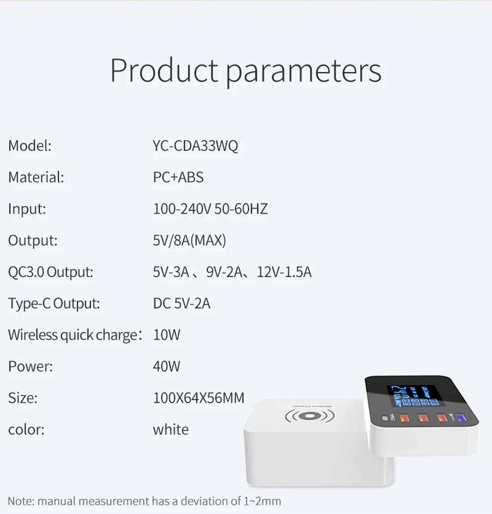 ЖК-дисплей QI Беспроводное зарядное устройство Quick Charge QC 3,0 Smart usb type C адаптер питания для быстрой зарядки для iPhone samsung UK US EU