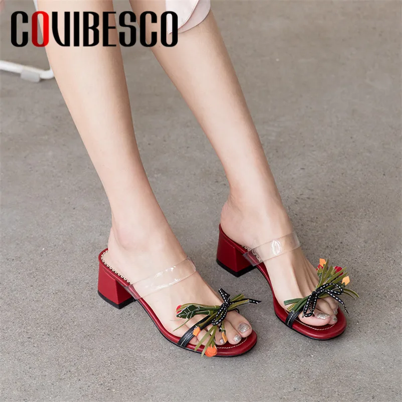 

COVIBESCO Vintage Fashion Sweet Flowers Women Sandals Slip On Shallow High Heels Party Casual Summer Comfortable Shoes Woman