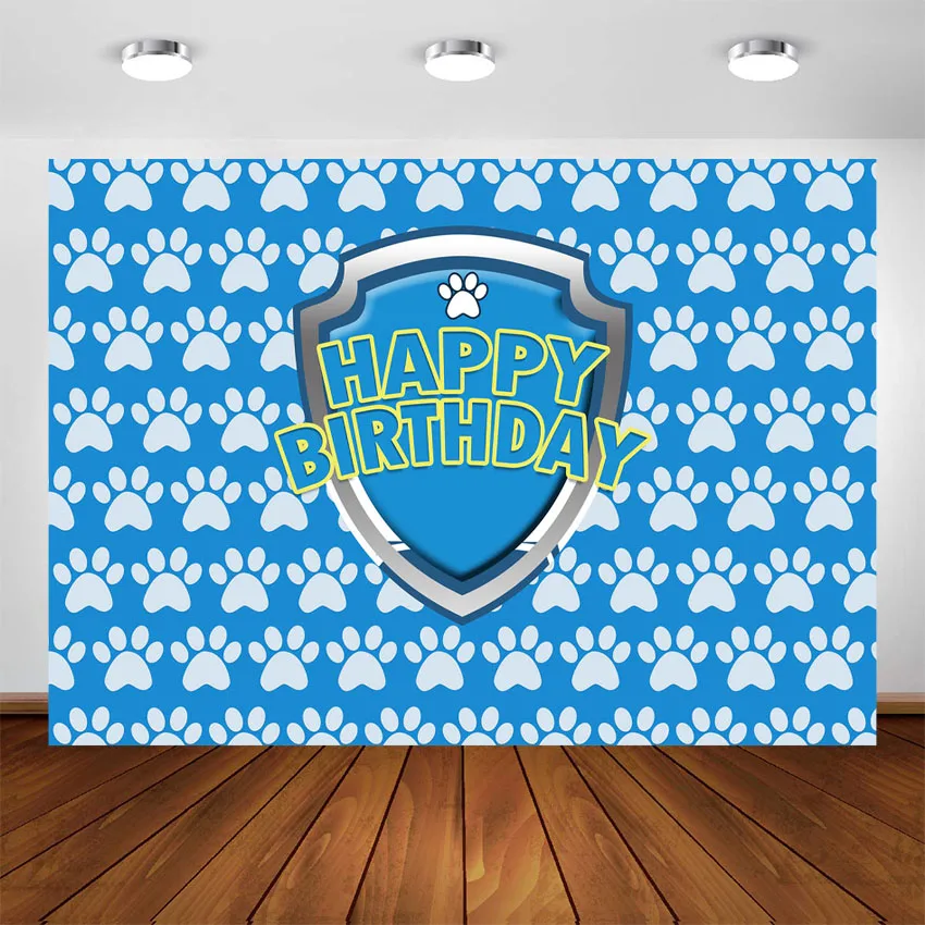 

Photography Background Kids Boy Baby Birthday Banner Backdrop Patrol Dog Party Blue Paw Children Photo Background Photocall