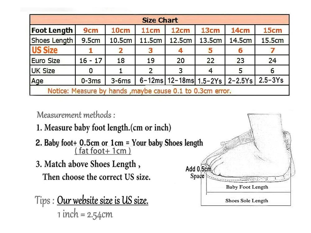 baby foot size cm