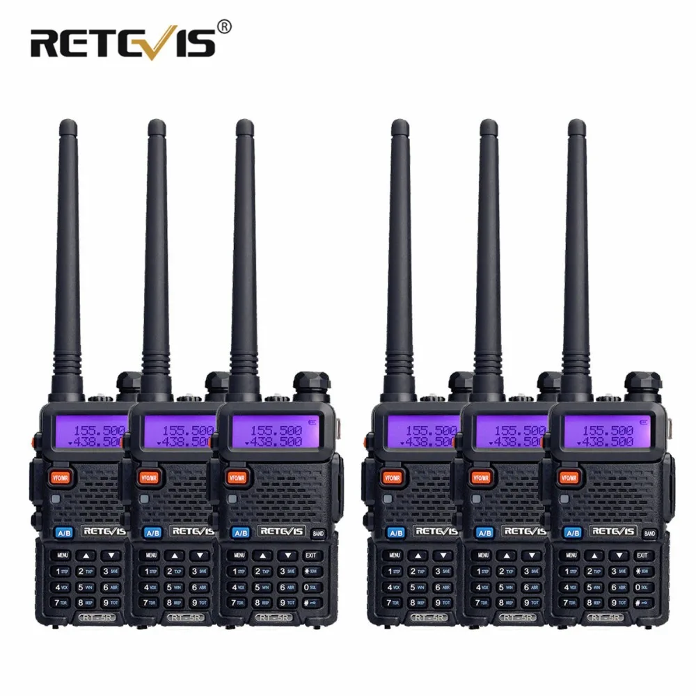 6pcs Retevis RT-5R Walkie Talkie 5W Dual Band VHF/UHF Ham Two Way Radio CTCSS/DCS Portable Amateur Radio Transceiver+A Cable