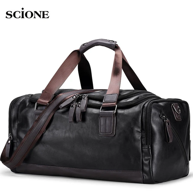 Fashion Men Travel Tote Bags Leather Plaid Trips Handbags Travel Duffle  Black Shoulder Bags For Male - Travel Tote - AliExpress