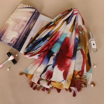

Laven tassels printe wash painting viscose cotton floral shawls muslim hijab wrap spring long headband scarves/scarf 10pcs/lot