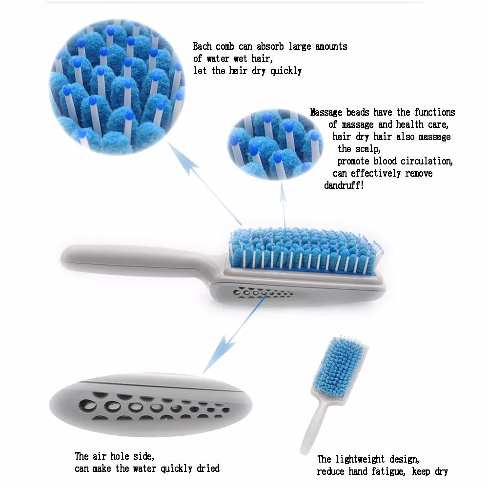 Щетинки из микрофибры Быстрый абсорбент сухой гребень для сушки волос щетки Абсорбент Уход гребни радиационная защита для женщин