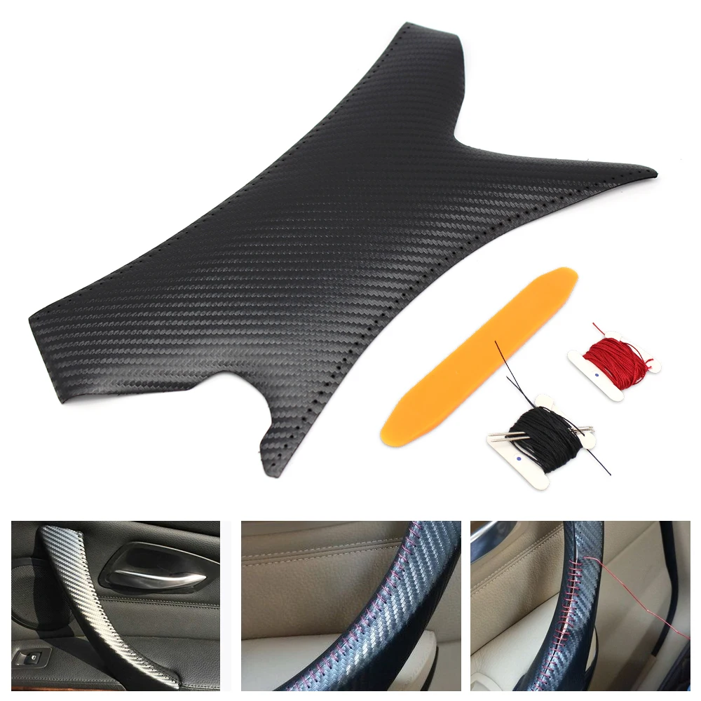 

Black Carbon Fiber Texture Interior Hand Sewing Micro Leather Door Panel Handle Pull Trim Cover For BMW 3 Series E90 325 320 318