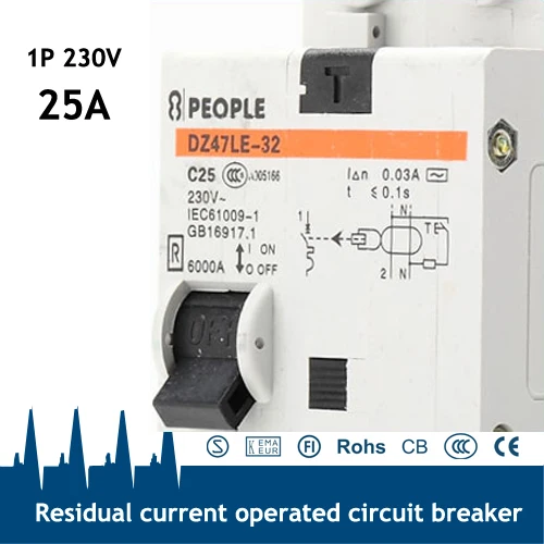 Автоматический выключатель остаточного тока 25A 1P + N для сброса тока|residual current circuit