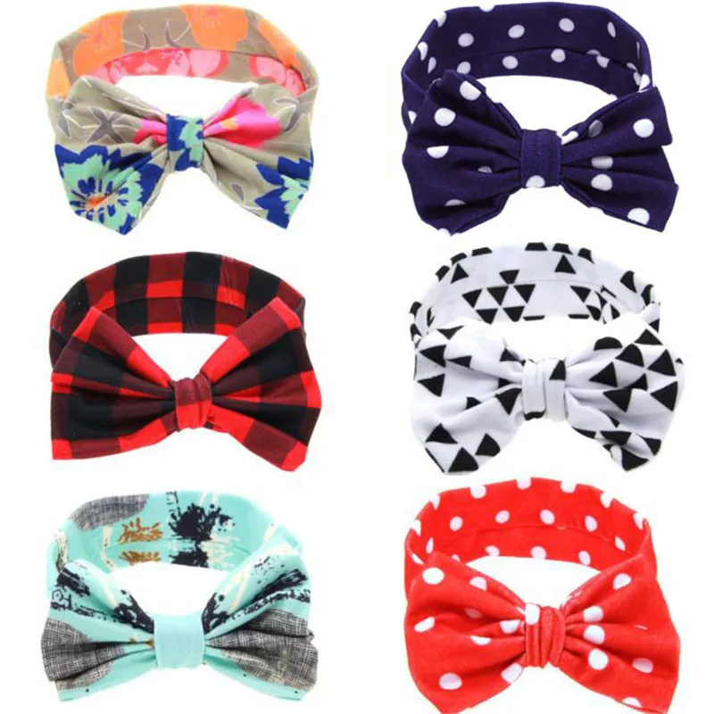 

TELOTUNY baby girl headbands Baby Printing Bowknot Rabbit Ears Elastic Cloth Headband baby headband for baby girls 1009