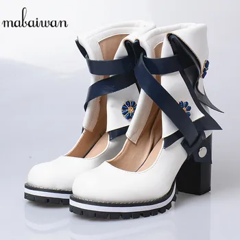 

Mabaiwan Women Summer Ankle Boots Thick High Heel Leather Sandals Buckle Strap Shoes Woman Chaussure Femme Pumps Riding Botas