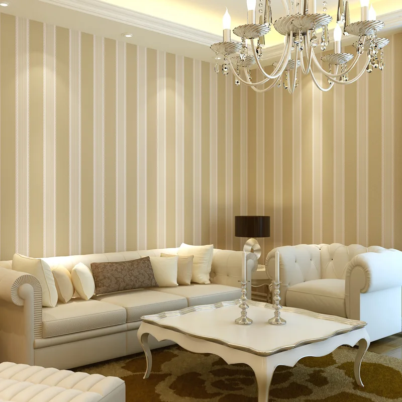Beige vertical stripe 9 gold wallpaper brief modern non woven wallpaper