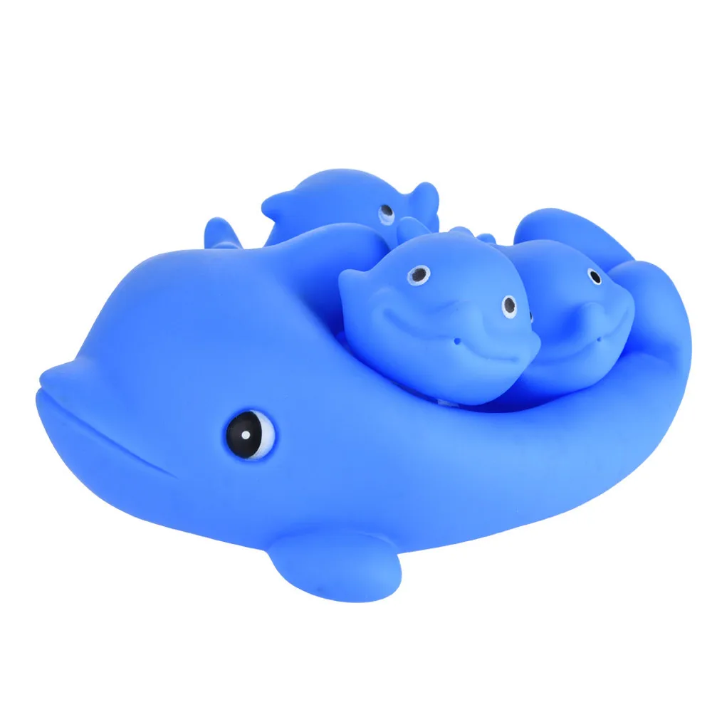 Toy Kid Cute Rubber Soft Dolphin Bath Toys Family Toy Kid Game 1 Big 3 Small Dolphin Taking Shower Funny Toy