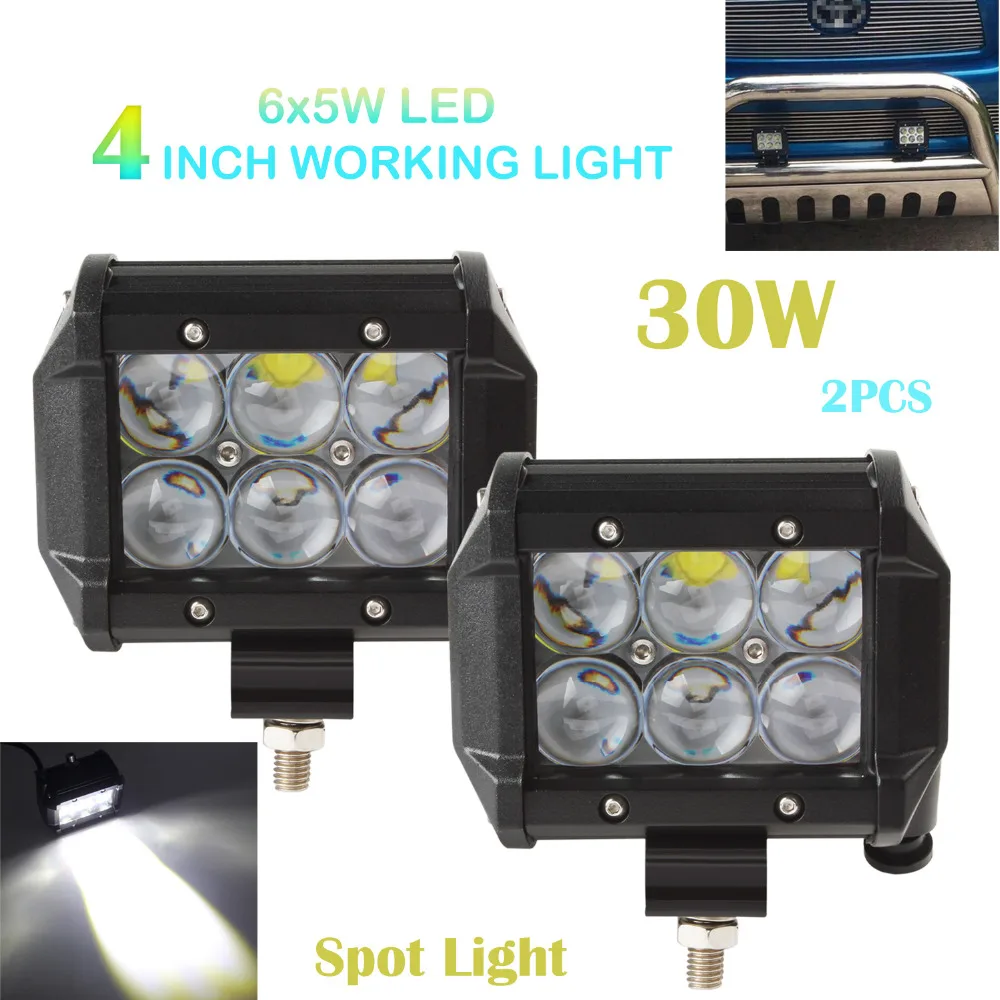 

2pcs! 4 Inch 30W Auto Car LED Work Light 4WD ATV Off-road Driving Spotlight Bar Lamp for Offroad Motorcycle SUV Truck Tractor