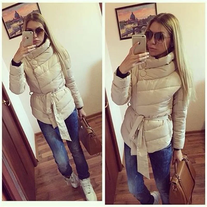 2016 winter jacket women duck down coat high collar with belt parkas for women winter 4