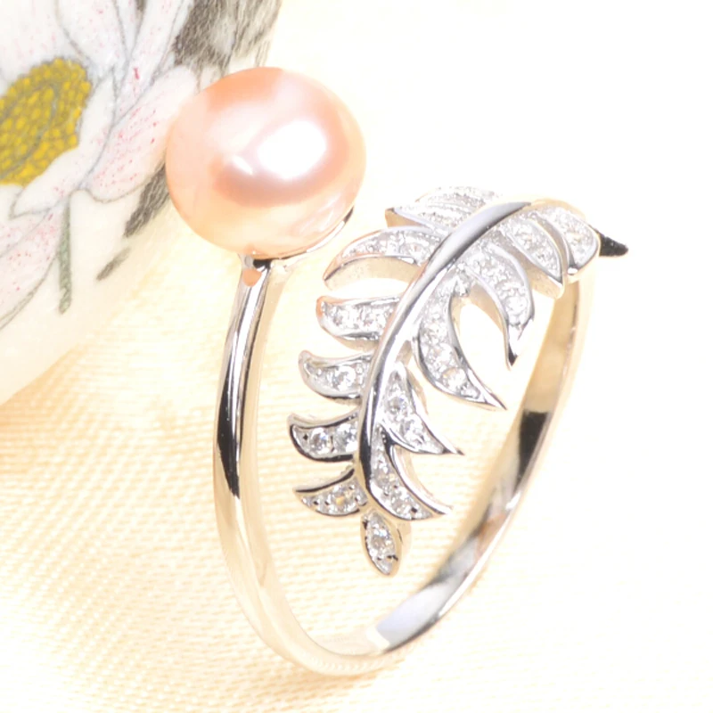 Женское серебряное украшение с натуральным пресноводным жемчугом|feather ring|feather
