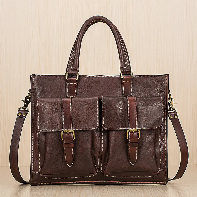 

Leather handbags briefcase, men's business casual single shoulder bag, import top layer vegetable tanned hide.