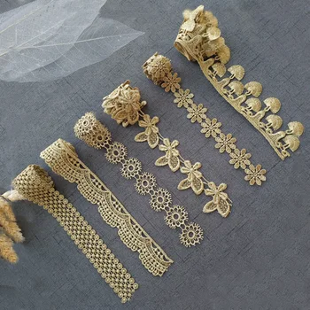 

5Yard Africa Gold Embroidered gold braid lace trimming ribbon Trim For craft sew Wedding Applique DIY