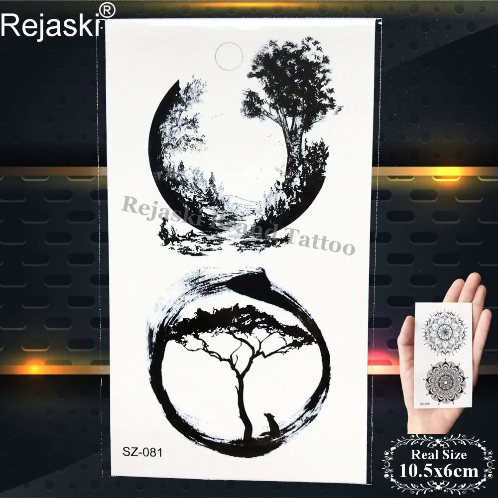 Rejaski акварель сосна татуировки Для женщин Arm Временные татуировки компас Для мужчин руки Книги по искусству поддельные татуировки Cypress