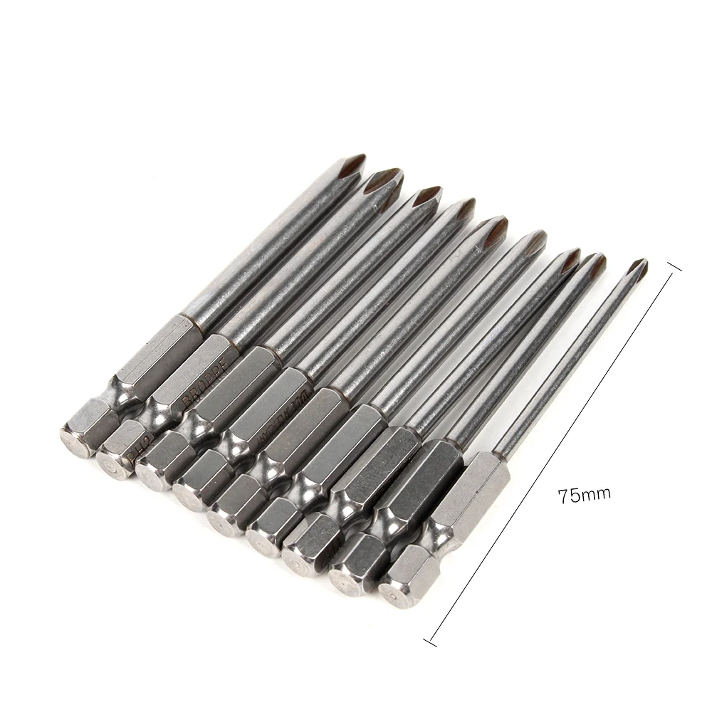 9pcs 75mm Hex Torx Shank Cross Phillips Antislip Long Bits