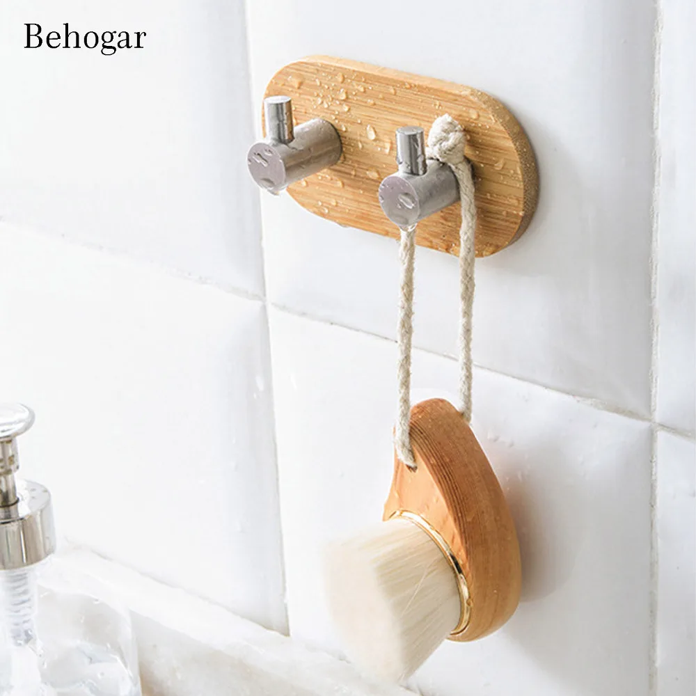 Behogar Double Hooks Wall Mounted No Drilling Self Adhesive Sticker