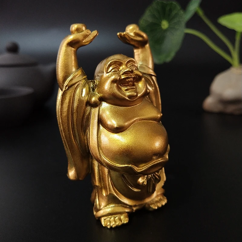 Golden Laughing Buddha Feng Shui Sculpture for Home and Garden Decoration - Maitreya Buddha Figurine Ornament image 2