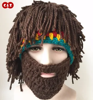 

C&Z Indian Rathtar cosplay knitting octopus full face beard joke Dirty plait skulliess soccer fans cap creative toy gift