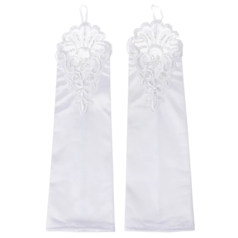 Женские свадебные длинные перчатки без пальцев с кружевной отделкой для свадебной вечеринки до локтя элегантные