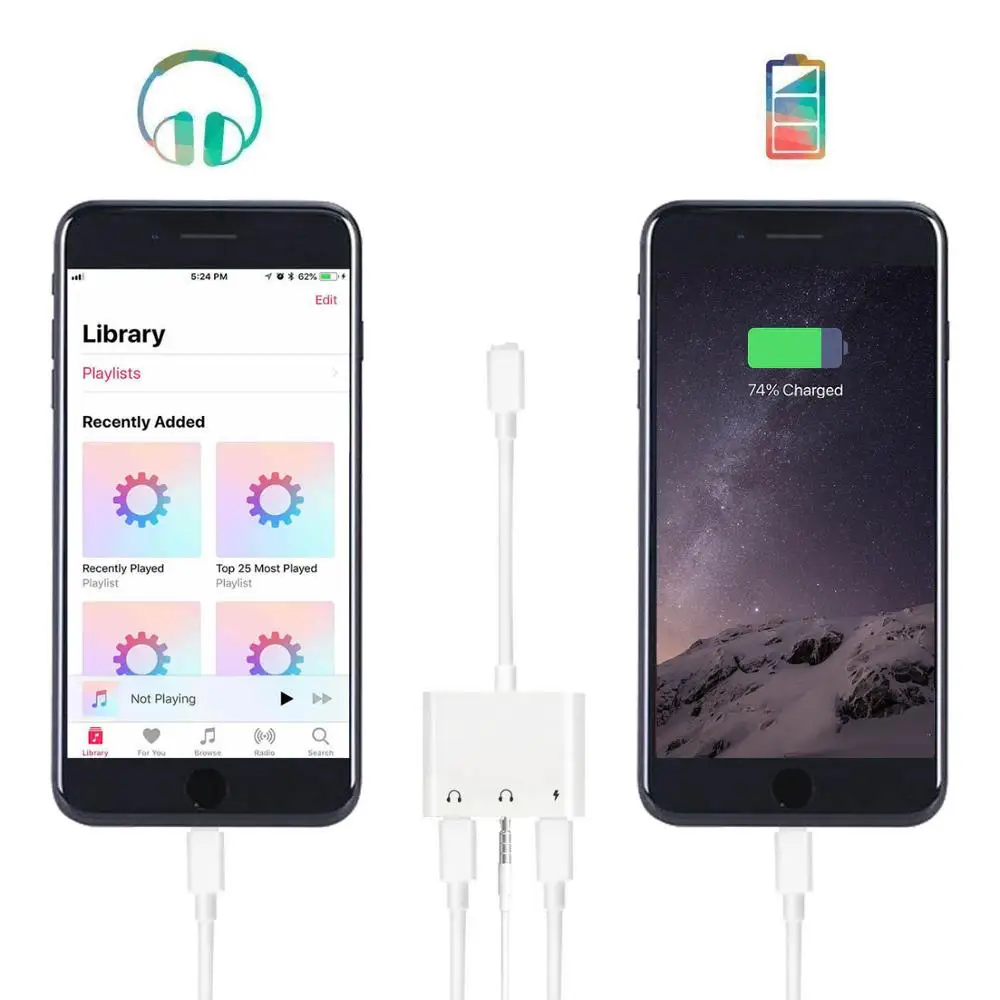 3 разъема 5 мм аудио зарядное устройство сплиттер адаптер для iPhone 7 8X6 кабель