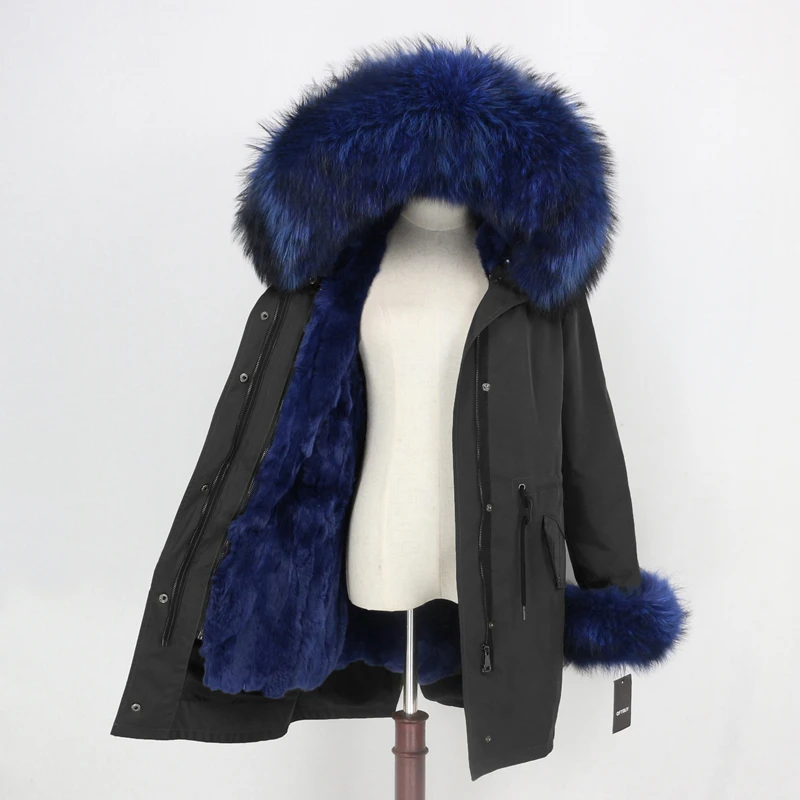 OFTBUY Long Waterproof Parka Real Fur Coat Natural Fur Collar Hood Winter Jacket Women Rabbit Fur Liner Thick Warm Detachable