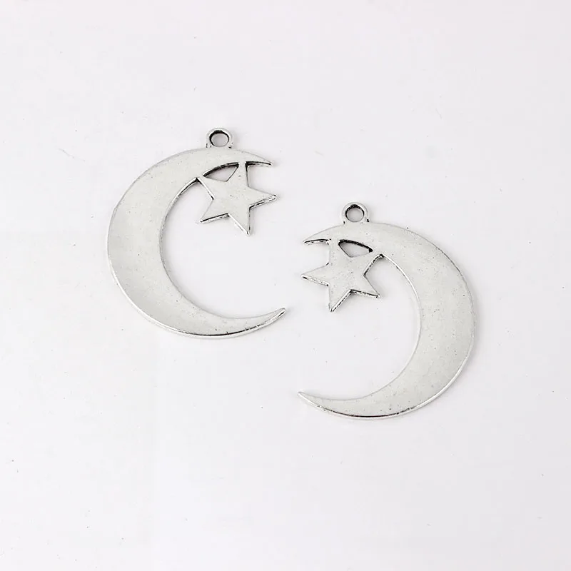 20PCS Tibetan Silver Celestial Moon Star Crescent Charms Pendants for Necklace Making Jewelry Findings 44x32mm