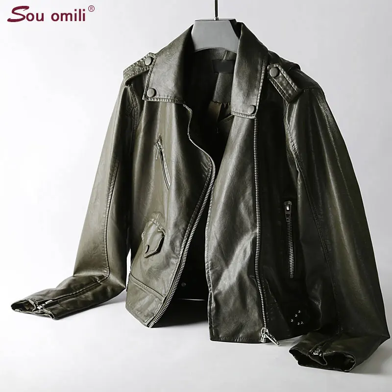 

Green Leather Jacket Women Biker Short Punk Moto Coat ramoneska jaquetas couro Casaco chaquetas Blouson Femme mota Steampunk