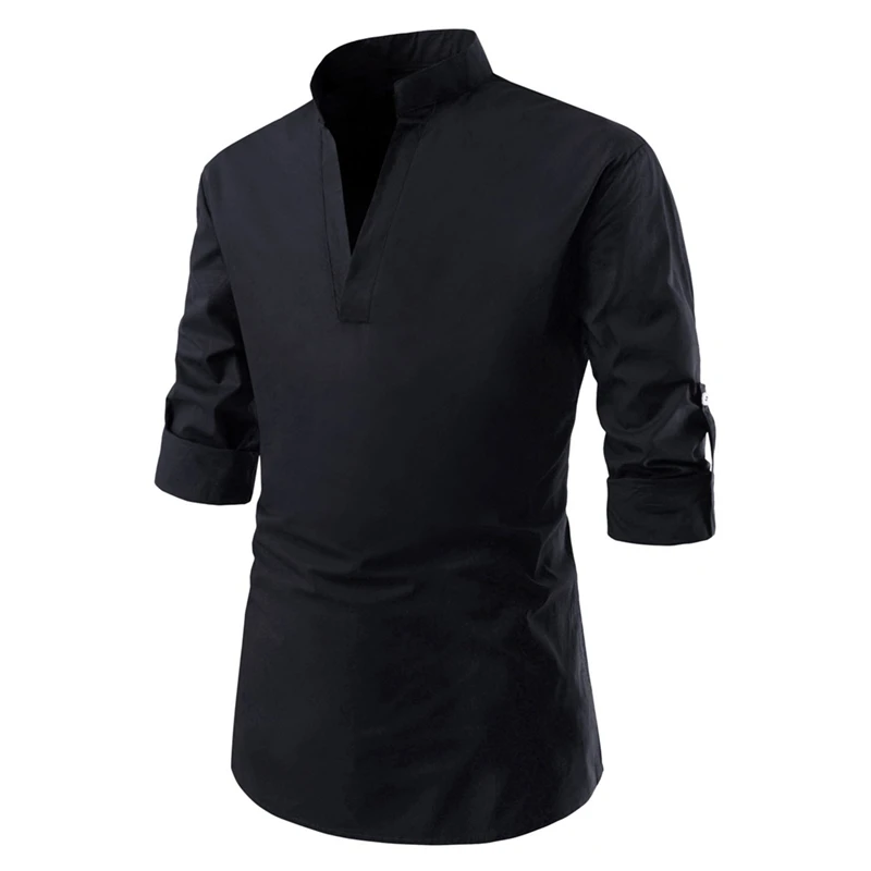 

2019 Men's Casual Shirt Slim Fit Men's Casual Collar loop sleeve Shirt Long Sleeve Formal Dress Shirts Men Male Clothing
