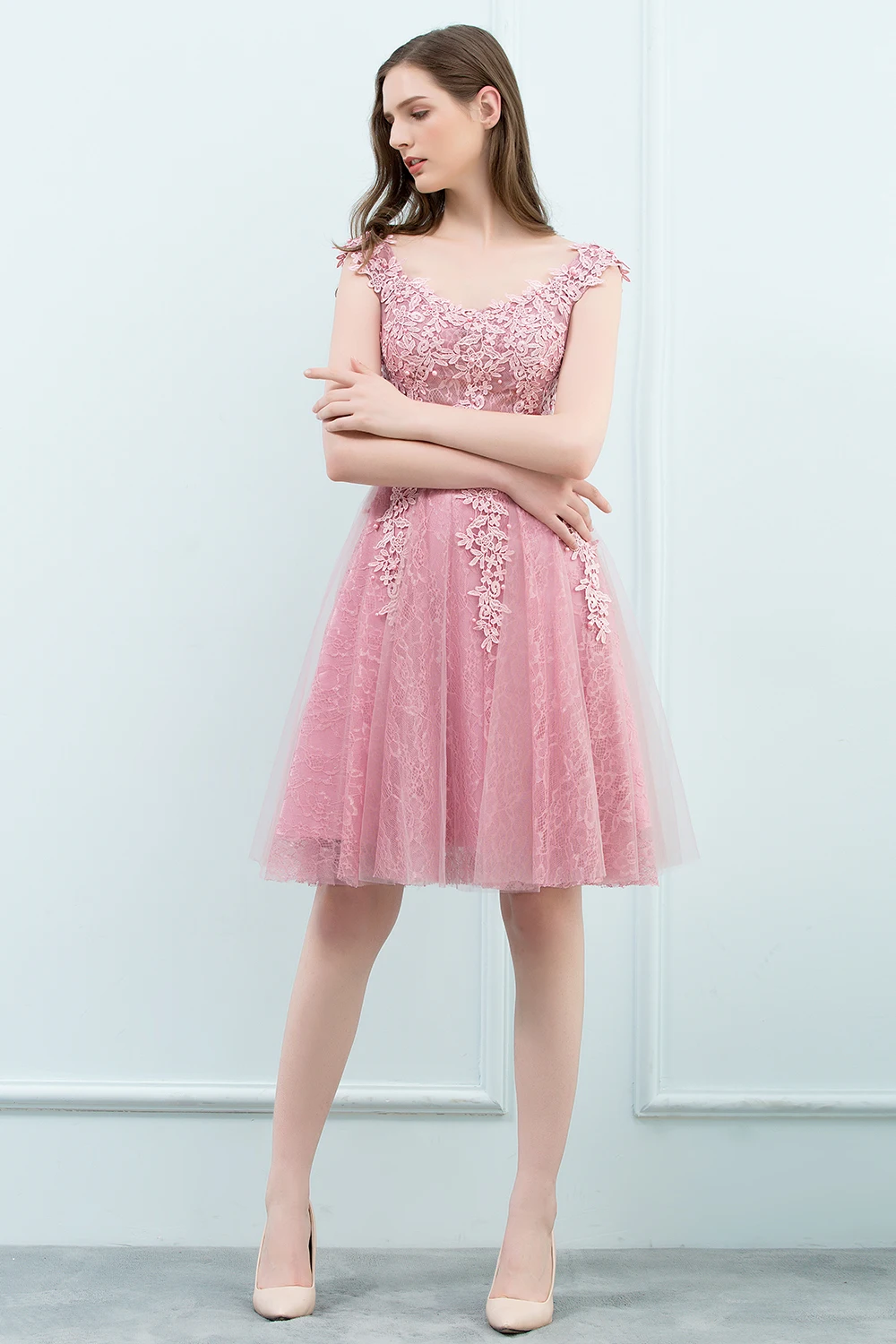 Женское вечернее платье розовое с жемчужной аппликацией|pink short prom dress|prom dressesshort