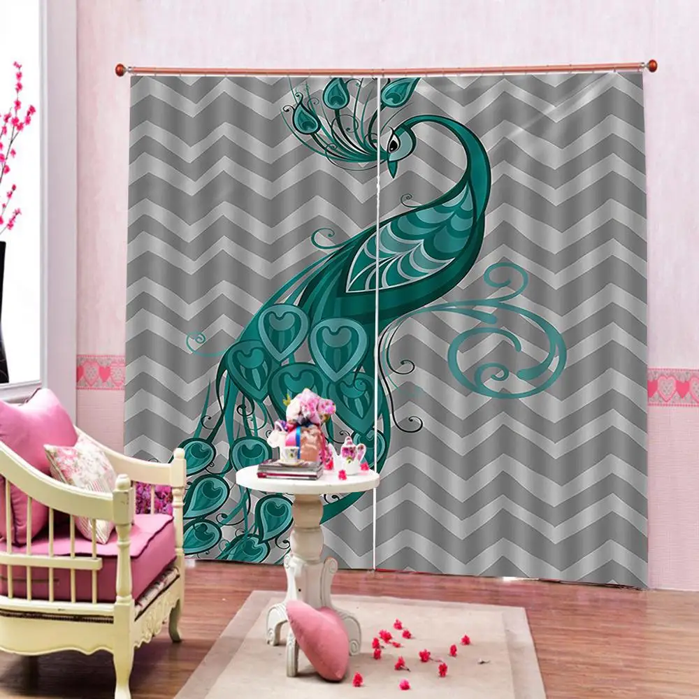 

blue peacock curtains for living room 3d Curtains Blackout for Living Room Bedroom Fabric Decoration curtains
