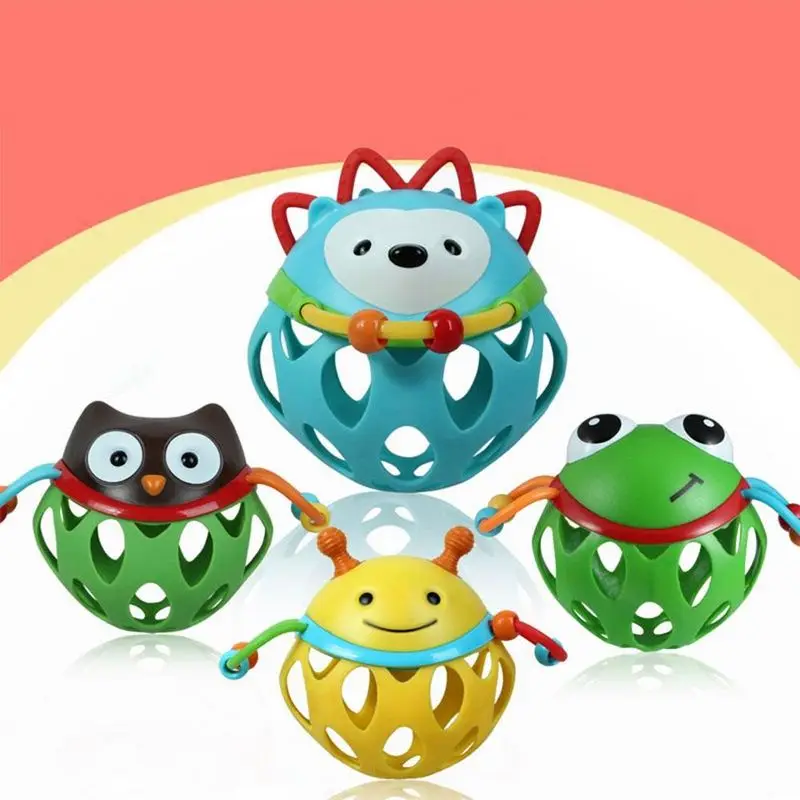 Soft Baby Rubber Hollow Rattle Cartoon Animal Teether Ball Educational Toy Gift for Boys and Girls (3)