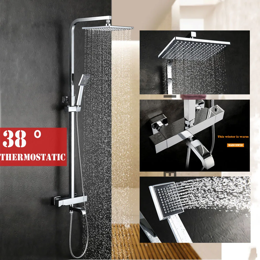 38 Thermostatic valve new Chrome Brass high quality Bathroom Rain 9" Shower Mixer Tub Faucet