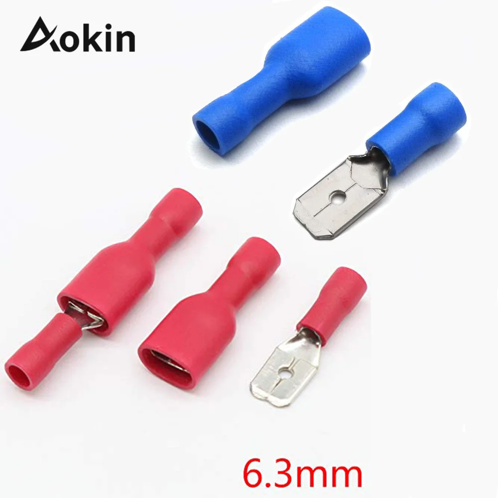 100pcs FDD 1.25-250 MDD 6.3mm Red Blue Female Male Spade insulation wire Electrical Crimp Terminal Connectors Wiring Cable Plug spade ash stained navy blue стул