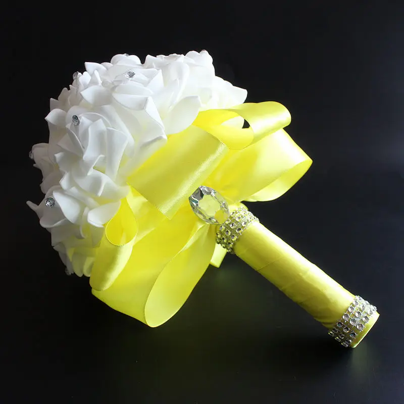 Красивый белый свадебный цветок цвета слоновой кости Свадебный букет Искусственный цветок «Роза» букет хрустальные свадебные букеты - Цвет: Цвет: желтый